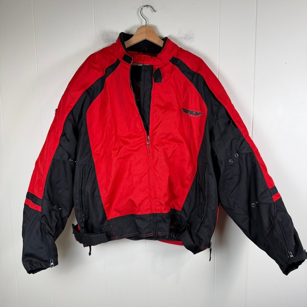 FLY RACING Mens Red Black Motorcycle Jacket 4XL Padded‎ Armor Motorcycle Riding